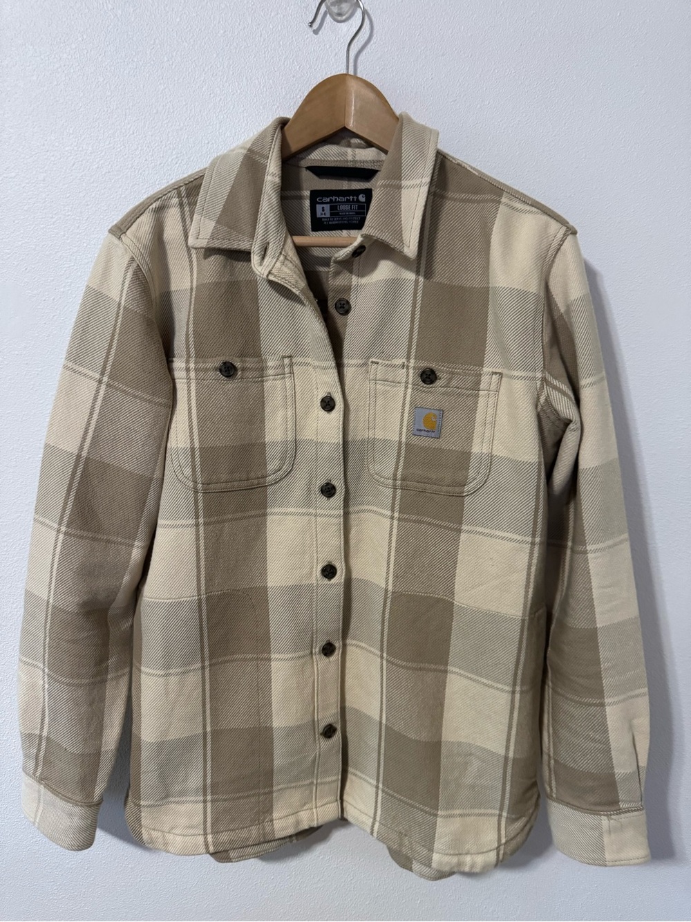 Carhartt Loose Fit Twill Shirt Jacket Shacket Tan Plaid Midweight-Small